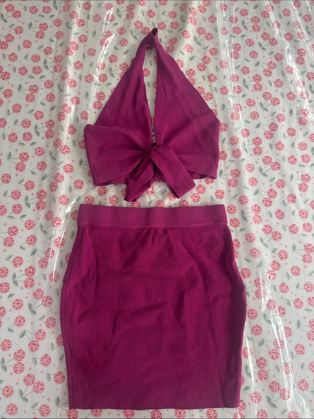 superdown Magenta Halter Tie-Front Mini Skirt Set